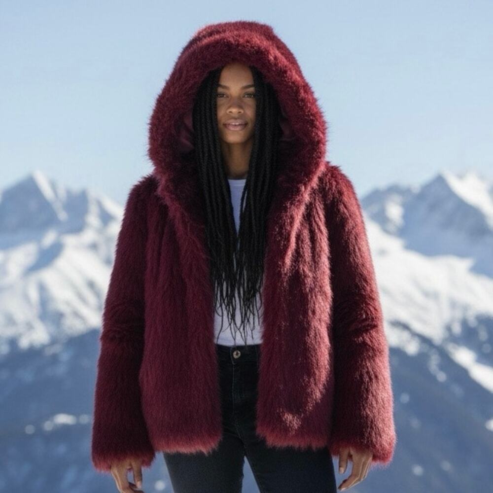 Wild Fable Faux Fur Maroon size small - oversized NWOT